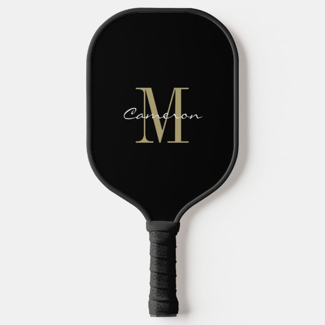 Gold Monogram Initial and Name Personalised Gift  Pickleball Paddle (Front)