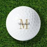 Gold Monogram Initial and Name Personalised Golf Balls<br><div class="desc">Elevate your golf game with our custom golf balls, personalised with a simple classic monogram initial and a script name overlay. Choose from a wide selection of colours to create a timeless design that’s truly unique. These golf balls make a perfect gift for any occasion, whether it’s Christmas, Father’s Day,...</div>