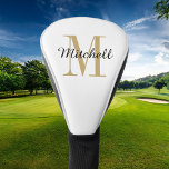 Gold Monogram Initial and Name Personalised Golf Head Cover<br><div class="desc">Custom printed golf head cover personalised with your name and monogram initial or other custom text. Use the design tools to choose any background colour,  edit fonts and colours or upload your own photos to create a unique one of a kind gift for your favourite golfer.</div>