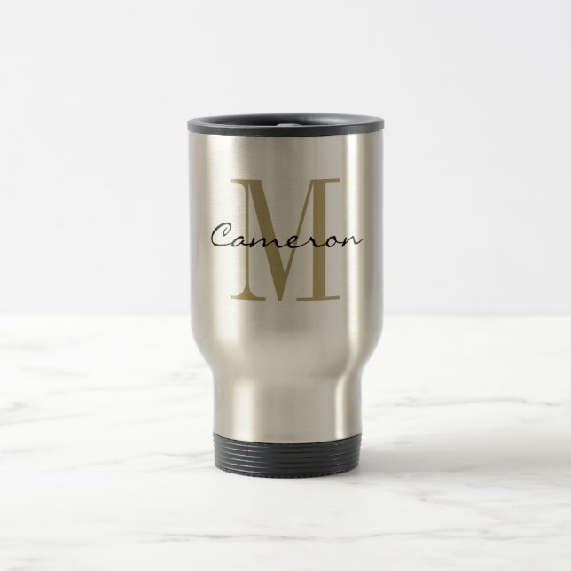Gold Monogram Initial and Name Personalised Travel Mug (Center)