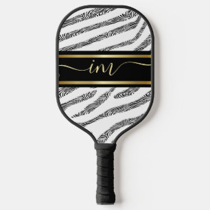 Gold Monogram Initial and Name Personalised Zebra Pickleball Paddle