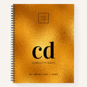 Gold monogram initial business notebook