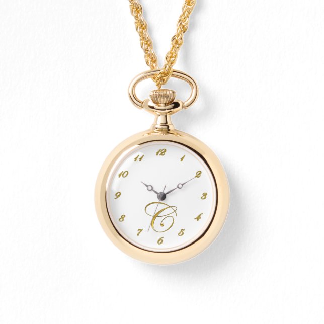 Gold Monogram Initial C Watch with Gold Numbers (Front)