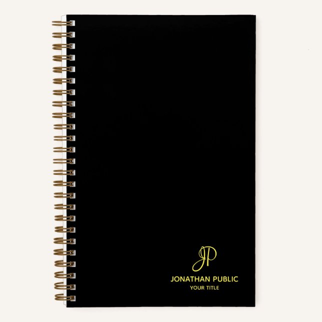 Gold Monogram Initial Calligraphy Template Spiral Notebook (Front)