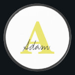 Gold Monogram Initial Custom Name Gift Fathers Day Hockey Puck<br><div class="desc">Designed with custom text templates for monogrammed initial & custom name,  this makes a wonderful gift for father's day,  birthday,  wedding party favours etc!</div>