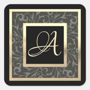 Gold Monogram Initial Framed Any Colour Square Sticker