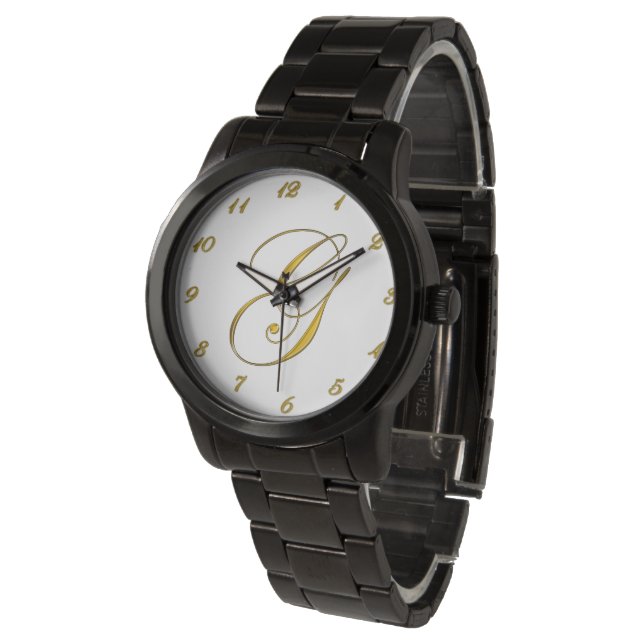 Gold Monogram Initial G Custom Watch (Angled)