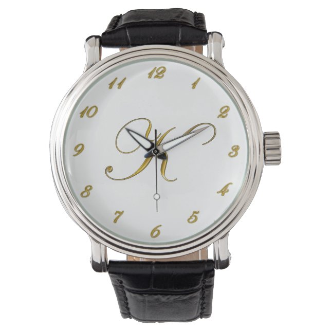 Gold Monogram Initial K Watch with Gold Numbers (Front)