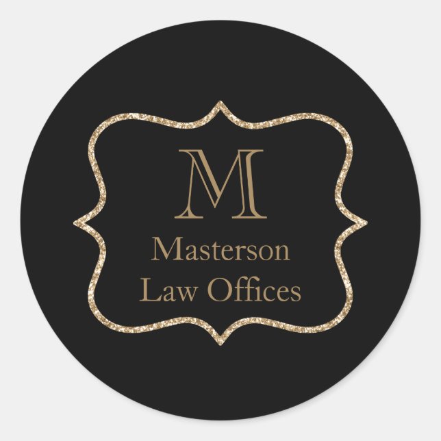 Gold Monogram Initial Name Black Gold Professional Classic Round Sticker (Front)