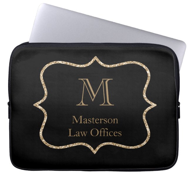 Gold Monogram Initial Name Black Gold Professional Laptop Sleeve (Front)