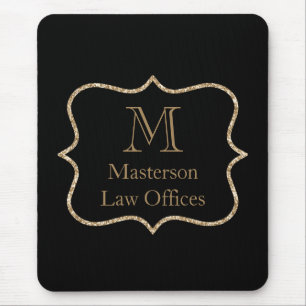 Gold Monogram Initial Name Black Gold Professional Mouse Mat