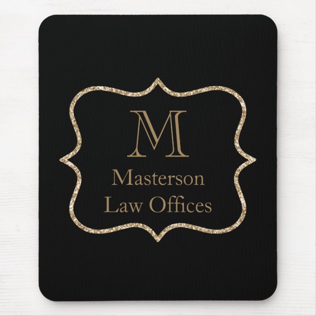 Gold Monogram Initial Name Black Gold Professional Mouse Mat (Front)