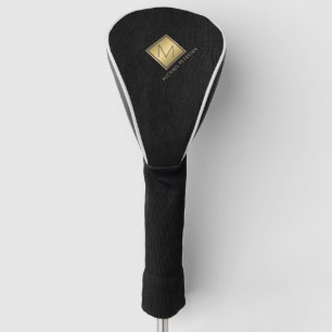 Gold monogram initial name personalized black golf head cover