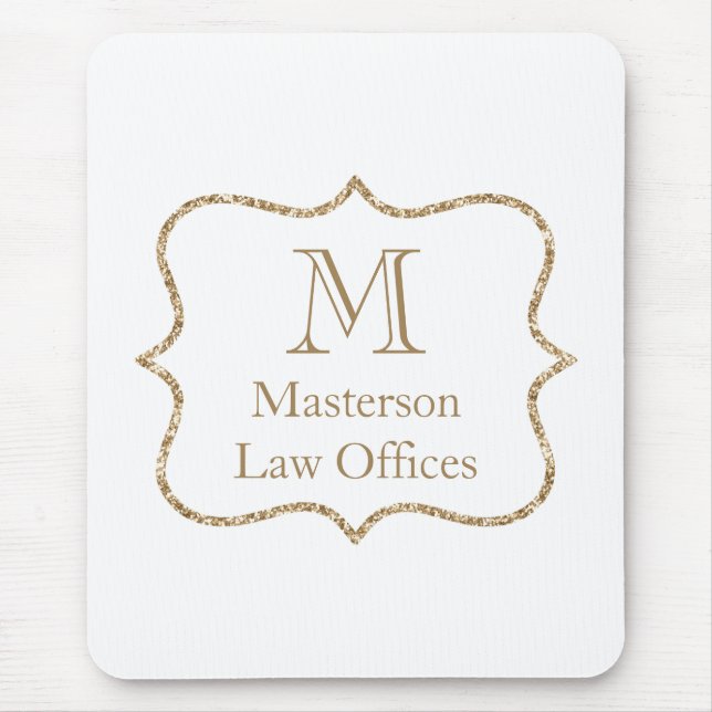 Gold Monogram Initial Name White Gold Trendy  Mouse Mat (Front)