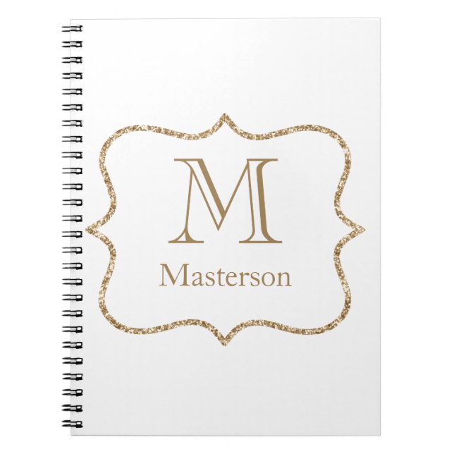 Gold Monogram Initial Name White Gold Trendy Notebook (Front)
