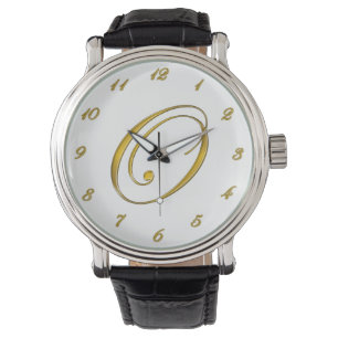 Gold Monogram Initial O Watch with Gold Numbers
