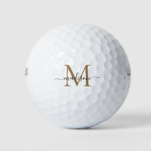 Gold Monogram Initial Script Name Personalised Golf Balls