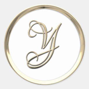 Gold Monogram Initial Y on amy colour Classic Round Sticker