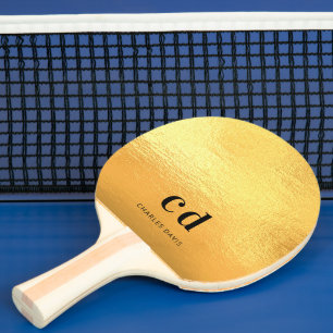 Gold monogram initials name ping pong paddle