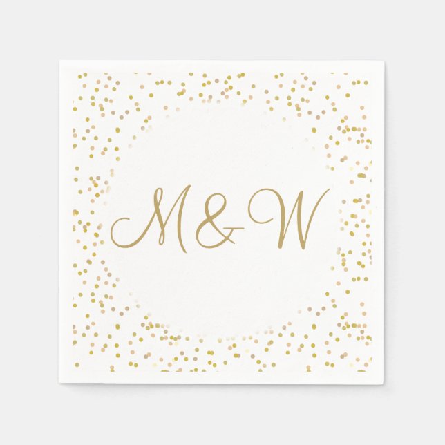 Gold Monogram Initials Script Gold Dust Napkin (Front)