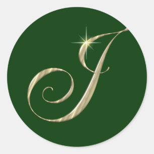Gold Monogram J Initial Classic Round Sticker