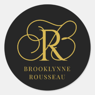 Gold Monogram Jewellery Designer Black Business Ca Classic Round Sticker