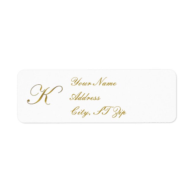 Gold Monogram K Customised Return Address Labels (Front)