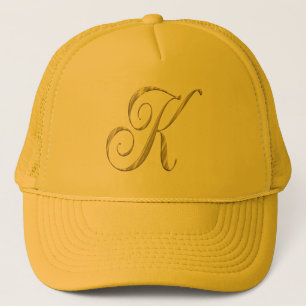 Gold Monogram K Initial Baseball cap hat