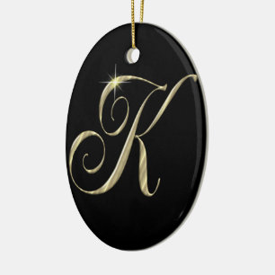Gold monogram K initials Ceramic Tree Decoration