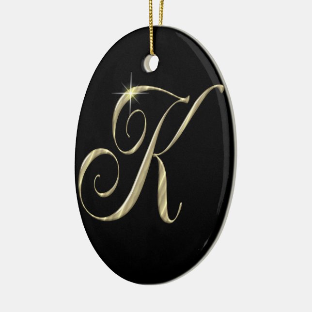 Gold monogram K initials Ceramic Tree Decoration (Left)