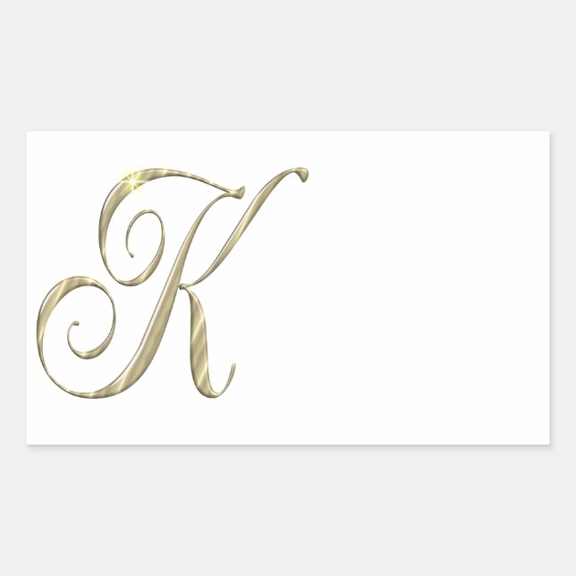 Gold monogram K initials Rectangular Sticker (Front)