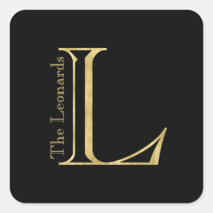 Gold Monogram L and Name on Any Colour Square Sticker