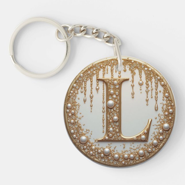 Gold Monogram L Ornate Letter Gift Key Ring (Front)
