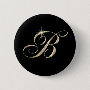 Gold Monogram Letter B 6 Cm Round Badge