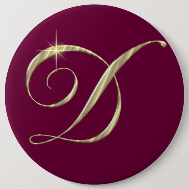 Gold Monogram Letter D Initials 6 Cm Round Badge (Front)