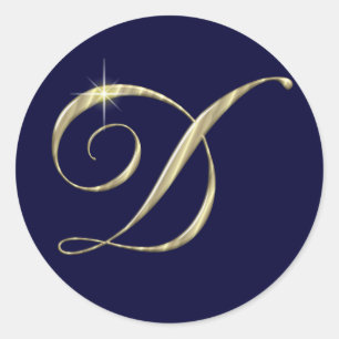 Gold Monogram Letter D Initials Classic Round Sticker
