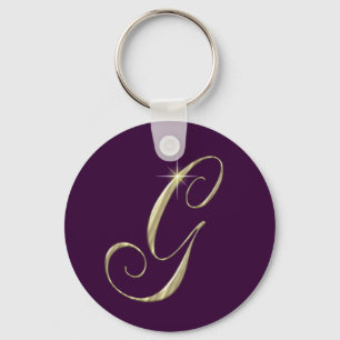 Gold Monogram Letter G Initials Key Ring