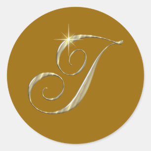 Gold Monogram Letter I initials Classic Round Sticker