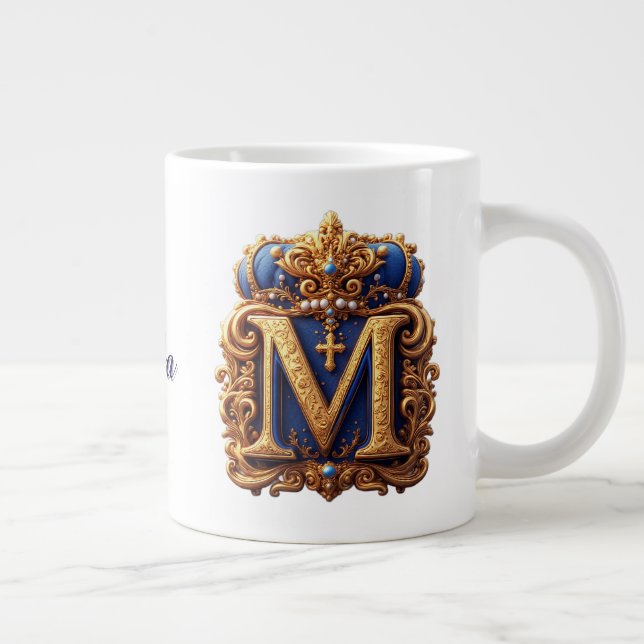 👑 Gold Monogram Letter M Personalised  Large Coffee Mug (Right)
