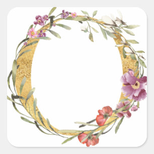 Gold MONOGRAM letter O with flower Square Sticker