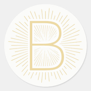 Gold Monogram Letter Shining Gold Rays Classic Round Sticker