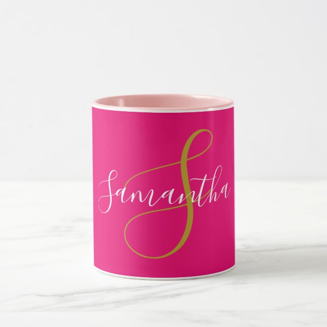 Gold Monogram Letter & White Name Mug (Center)