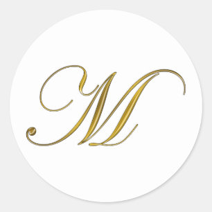 Gold Monogram M Envelope Seal Sticker Label