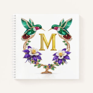 Gold Monogram M Hummingbird Jeweled Wedding Notebook