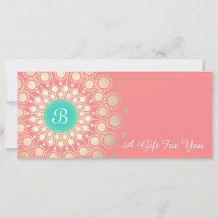Gold Monogram Mandala Pink Coral Gift Certificate