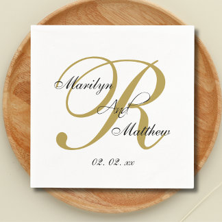 Gold Monogram Minimal Elegant Wedding Napkin