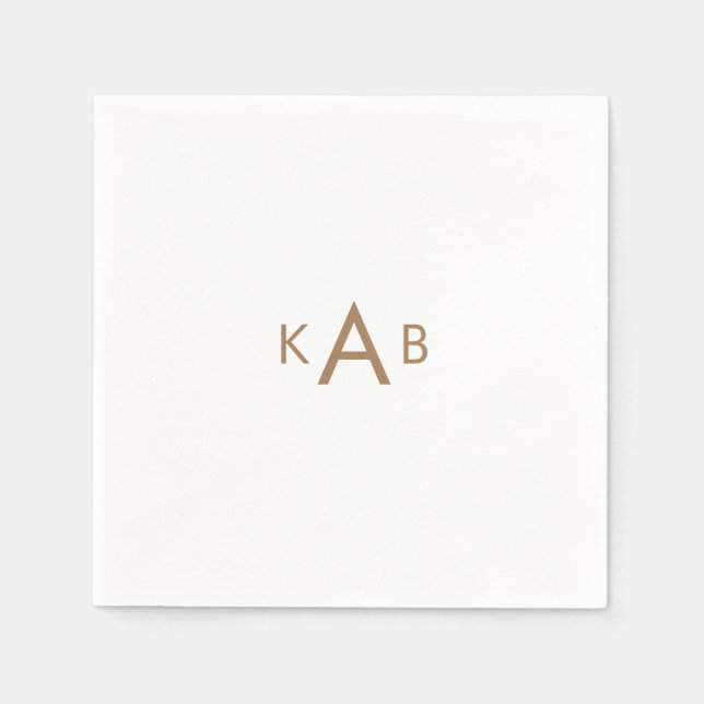 Gold Monogram Modern Font Wedding White Cocktail Napkin (Front)