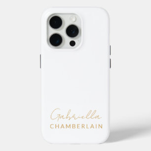 Gold Monogram   Modern Minimal White iPhone 15 Pro Case