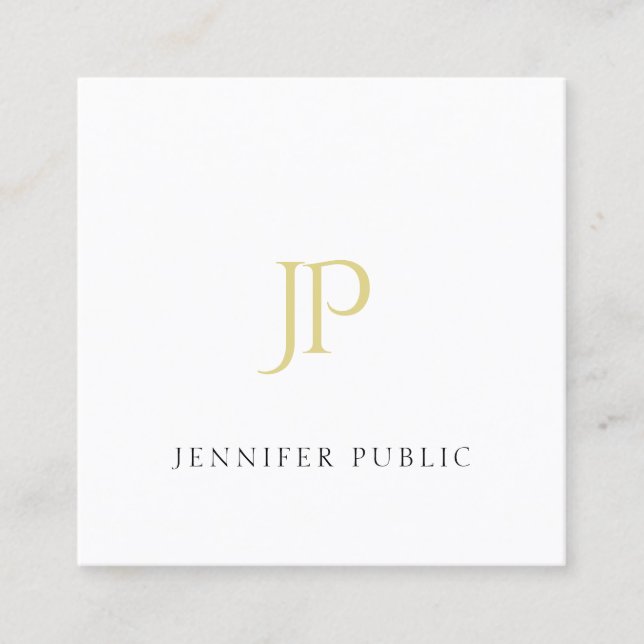 Gold Monogram Modern Plain Elegant Professional Square Business Card (Front)