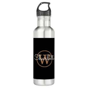 Gold Monogram Modern Script Black  710 Ml Water Bottle